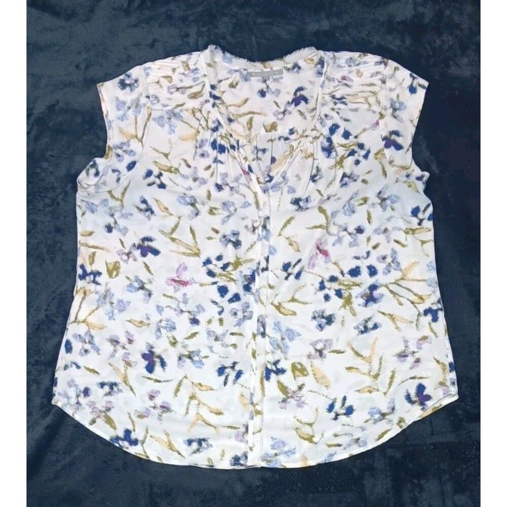 Daniel Rainn Bernal Split Neck Cap Sleeve Blouse XXL White Floral Feminine Boho